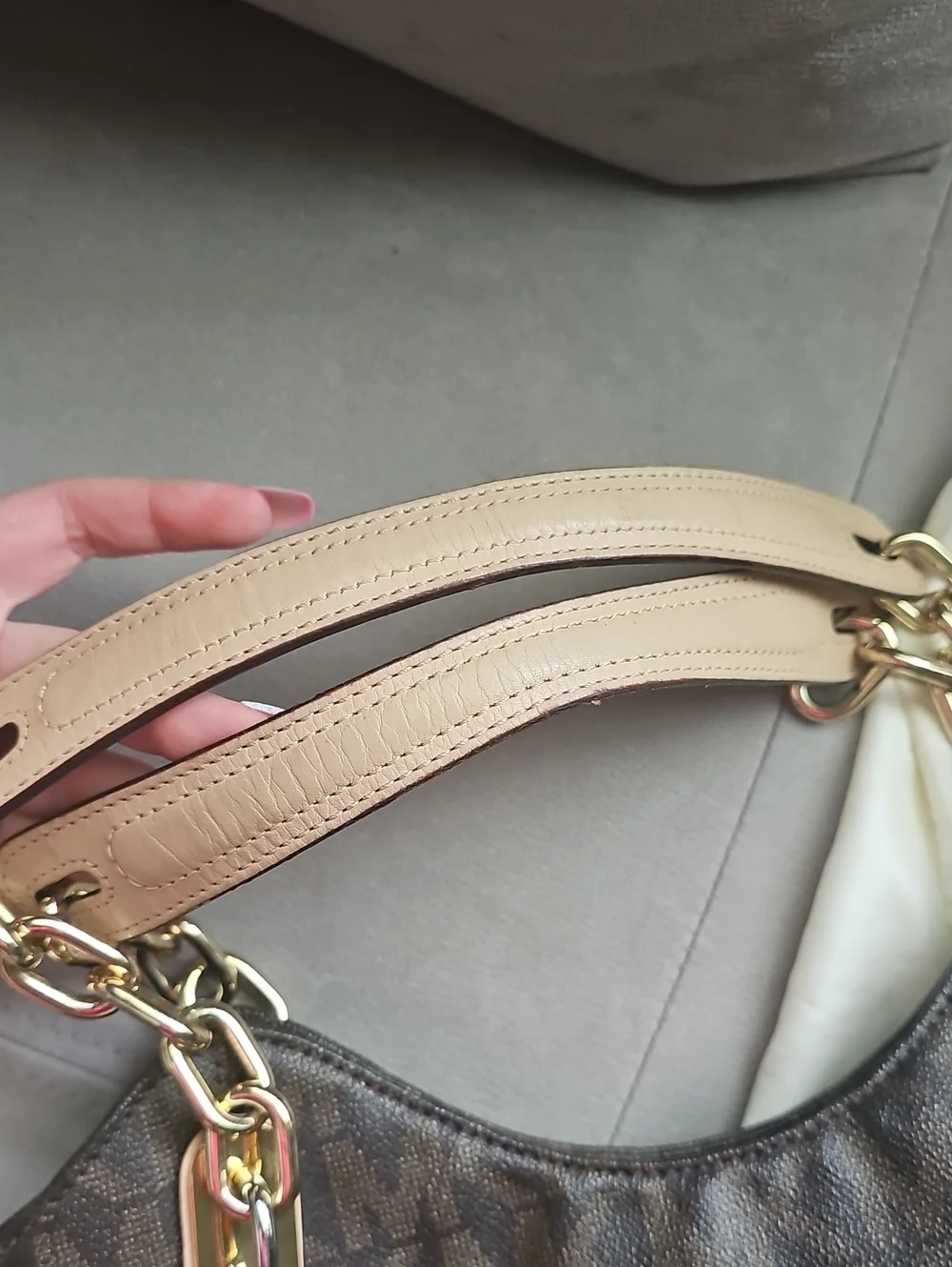 Michael Kors Dark Brown MK Monogram Chain-Handle Lilly Shoulder Bag